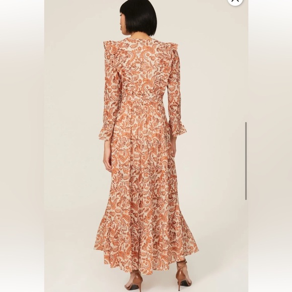 Maje Paisley Ruffled Maxi Dress Orange - Picture 4 of 12